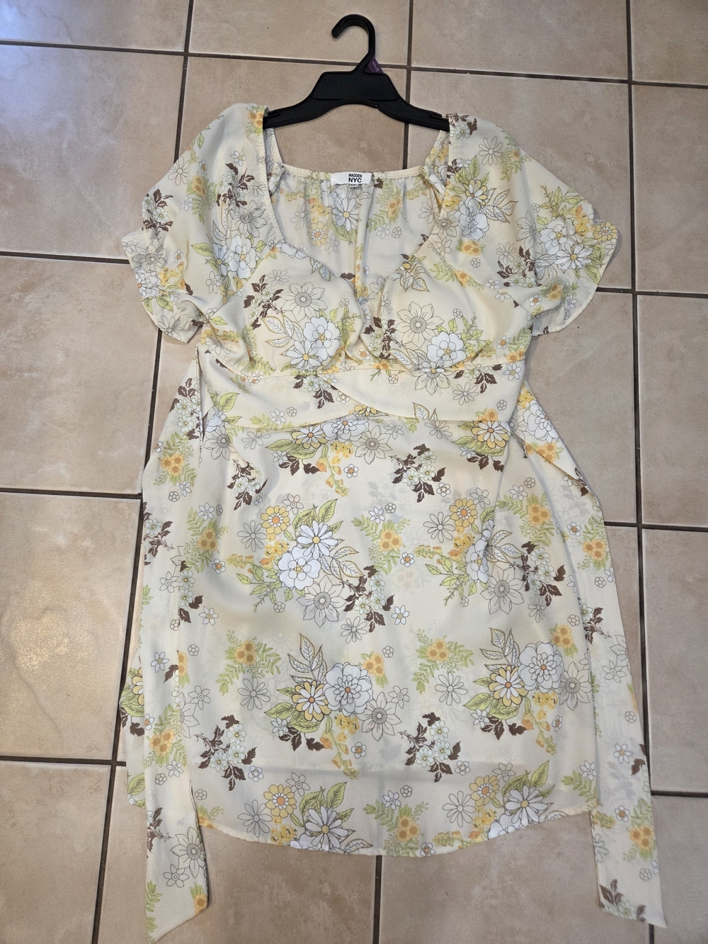 NYC Cream Floral Midi Dress with Yellow and Green Accents